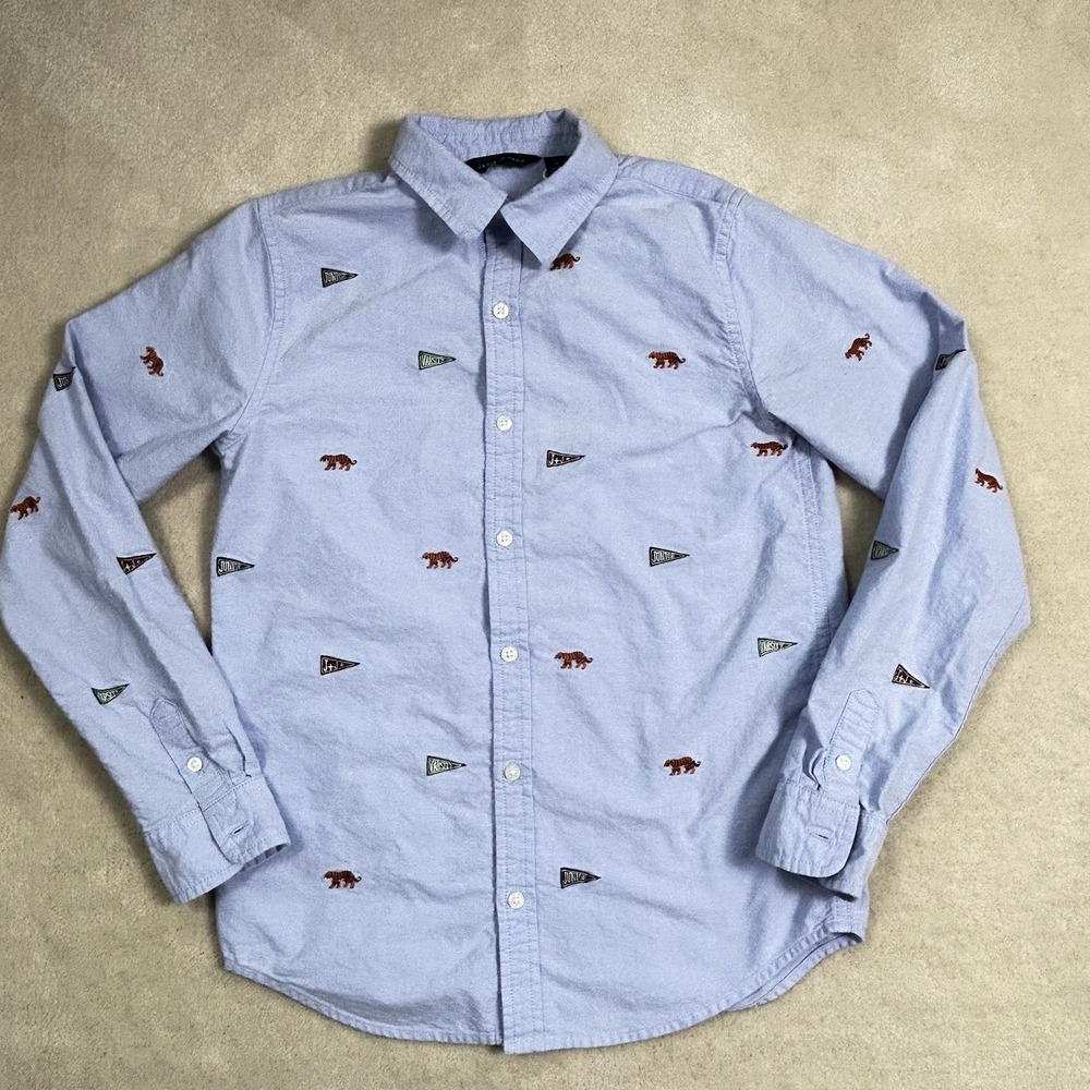 Janie and Jack Blue Embroidered Auburn Tigers Flag Oxford Button Shirt Boys 12